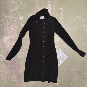 Princess Polly Black Long-Sleeve Button-Front Dress